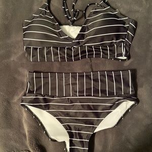 SHEIN Black stripped bathing suit